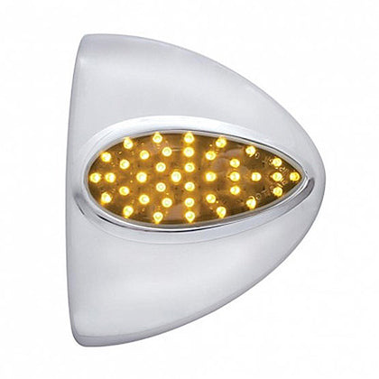 39 LED Teardrop Headlight Turn Signal Light Cover For Peterbilt - Amber LEDs (Chrome Lens)