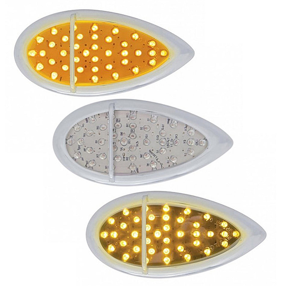 39 LED Flush Mount "Teardrop" Turn Signal Light - Amber LEDs (Amber, Clear or Chrome Lens)