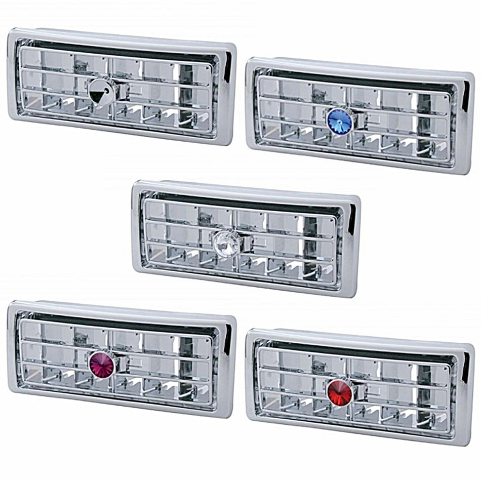 Chrome Plastic A/C Vent For 2002-2005 Kenworth - Center (Indented, Blue, Clear, Purple or Red Crystal)
