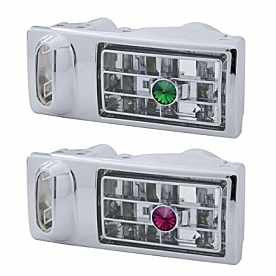 Chrome Plastic A/C Vent With Color Crystal For 2002-2005 Kenworth - Driver Side (Green or Purple Crystal)