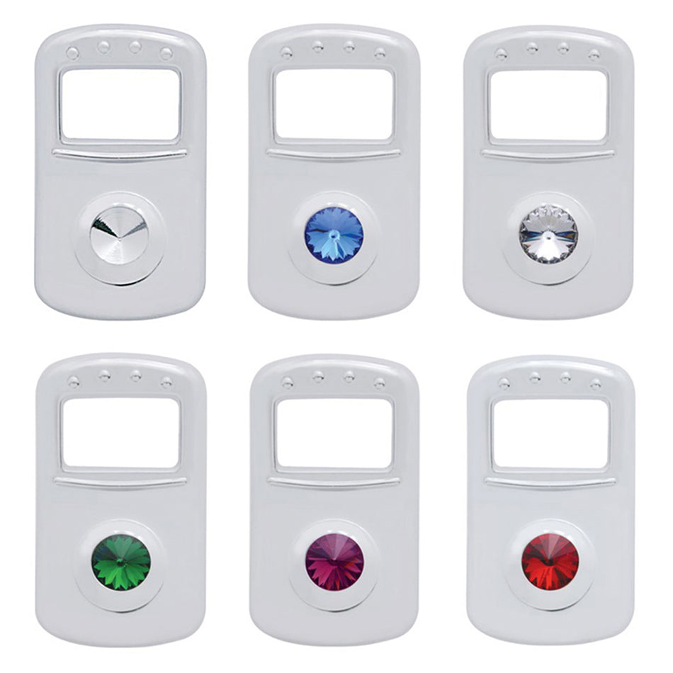 Rocker Switch Cover For Kenworth/Peterbilt - Indented, Blue, Clear, Green, Purple or Red Crystal (Card of 3)
