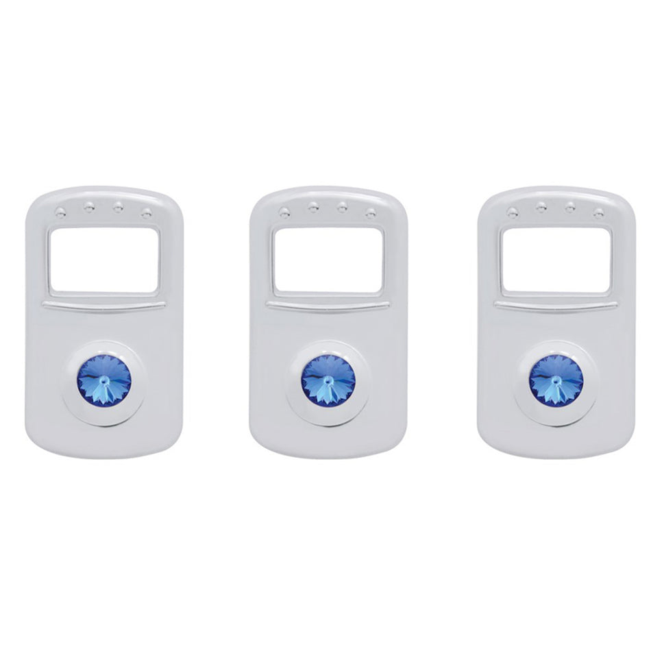 Rocker Switch Cover For Kenworth/Peterbilt - Indented, Blue, Clear, Green, Purple or Red Crystal (Card of 3)