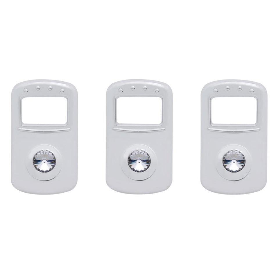 Rocker Switch Cover For Kenworth/Peterbilt - Indented, Blue, Clear, Green, Purple or Red Crystal (Card of 3)