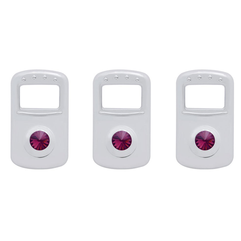 Rocker Switch Cover For Kenworth/Peterbilt - Indented, Blue, Clear, Green, Purple or Red Crystal (Card of 3)