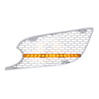 Chrome Air Intake Grille With LED Light For 2012-2021 Peterbilt 579 (Driver or Passenger Side) - Amber LEDS (Amber or Clear Lens)