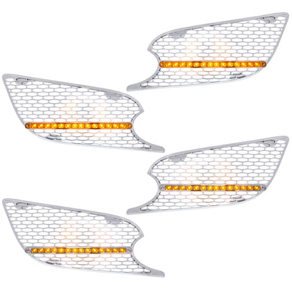 Chrome Air Intake Grille With LED Light For 2012-2021 Peterbilt 579 (Driver or Passenger Side) - Amber LEDS (Amber or Clear Lens)