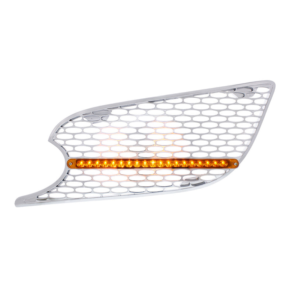 Chrome Air Intake Grille With Reflector LED Light For 2012-2021 Peterbilt 579 (Driver or Passenger Side) - Amber LEDs (Amber or Clear Lens)