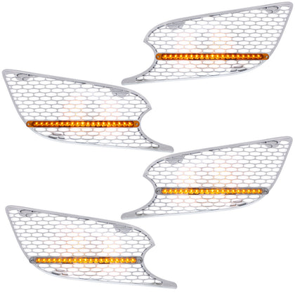 Chrome Air Intake Grille With Reflector LED Light For 2012-2021 Peterbilt 579 (Driver or Passenger Side) - Amber LEDs (Amber or Clear Lens)