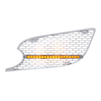 Chrome Air Intake Grille With Reflector LED Light For 2012-2021 Peterbilt 579 (Driver or Passenger Side) - Amber LEDs (Amber or Clear Lens)