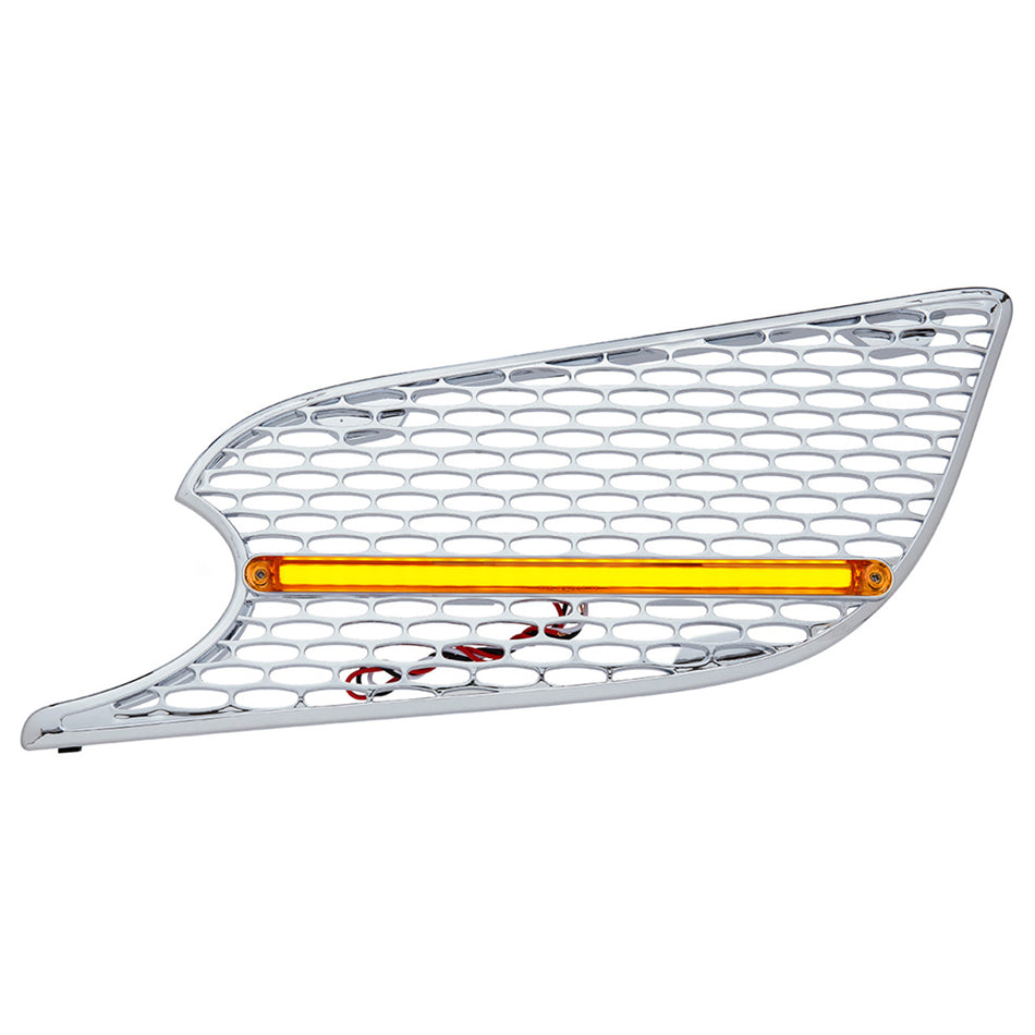 Chrome Air Intake Grille With LED GloLight For 2012-2021 Peterbilt 579 (Driver or Passenger) - Amber LEDs (Amber or Clear Lens)