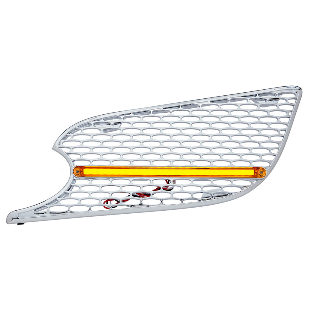 Chrome Air Intake Grille With LED GloLight For 2012-2021 Peterbilt 579 (Driver or Passenger) - Amber LEDs (Amber or Clear Lens)