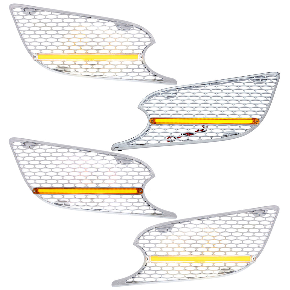 Chrome Air Intake Grille With LED GloLight For 2012-2021 Peterbilt 579 (Driver or Passenger) - Amber LEDs (Amber or Clear Lens)