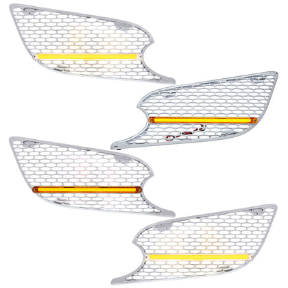 Chrome Air Intake Grille With LED GloLight For 2012-2021 Peterbilt 579 (Driver or Passenger) - Amber LEDs (Amber or Clear Lens)