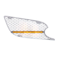 Chrome Air Intake Grille With Reflector LED Light For 2012-2021 Peterbilt 579 (Driver or Passenger Side) - Amber LEDs (Amber or Clear Lens)