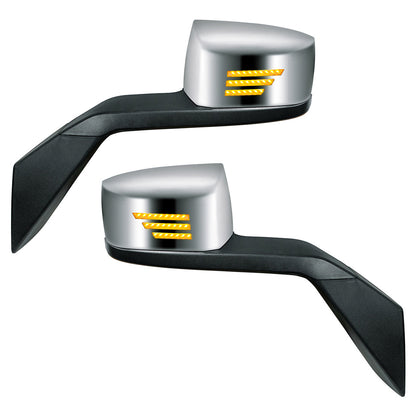 Chrome Hood Mirror Assembly With Sequential LED Turn Signal For 2004-2017 Volvo VNL - Driver or Passenger Side
