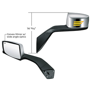 Chrome Hood Mirror Assembly With Sequential LED Turn Signal For 2004-2017 Volvo VNL - Driver or Passenger Side
