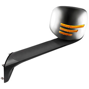 Heated Chrome Hood Mirror Assembly W/ Sequential LED Lights For 2018-2025 Freightliner Cascadia - Driver or Passenger Side