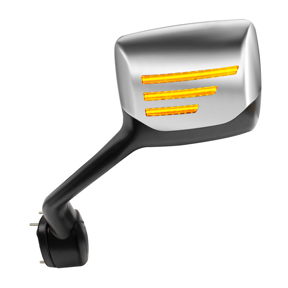 Chrome Hood Mirror Assembly W/ Sequential LED Turn Signal For 2013-2021 Kenworth T680 & Peterbilt 579 (Driver or Passenger Side)