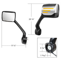 Chrome Hood Mirror Assembly W/ Sequential LED Turn Signal For 2013-2021 Kenworth T680 & Peterbilt 579 (Driver or Passenger Side)