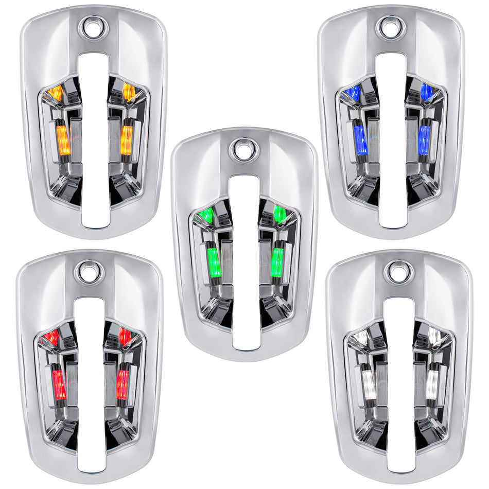 6 LED Chrome Door Handle Cover For 2018-2025 Freightliner Cascadia - Driver or Passenger Side (Amber, Blue, Green, Red or White LEDs)