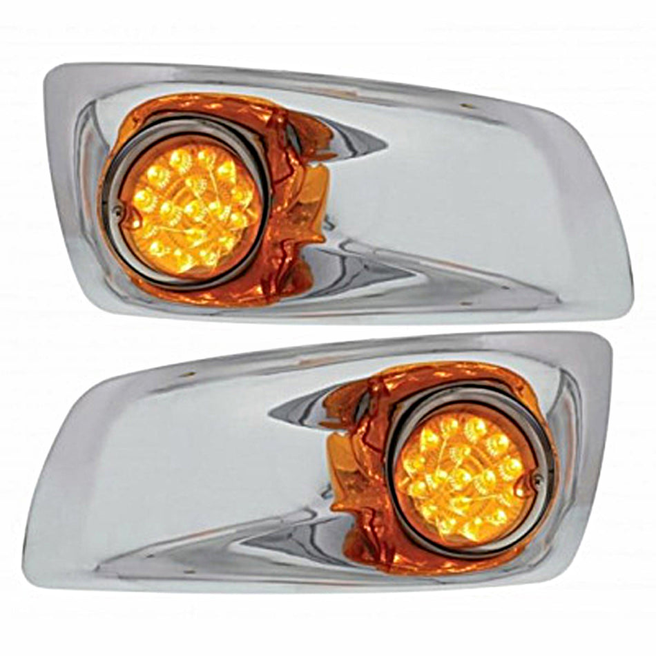 Fog Light Cover With 17 LED Clear Style Reflector Light For 2007-17 KW T660 - Amber LEDs (Amber Lens) - Driver or Passenger Side