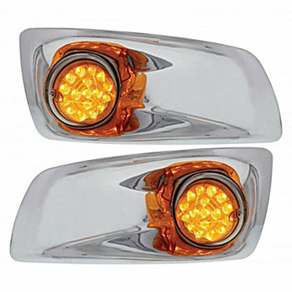 Fog Light Cover With 17 LED Clear Style Reflector Light For 2007-17 KW T660 - Amber LEDs (Amber Lens) - Driver or Passenger Side