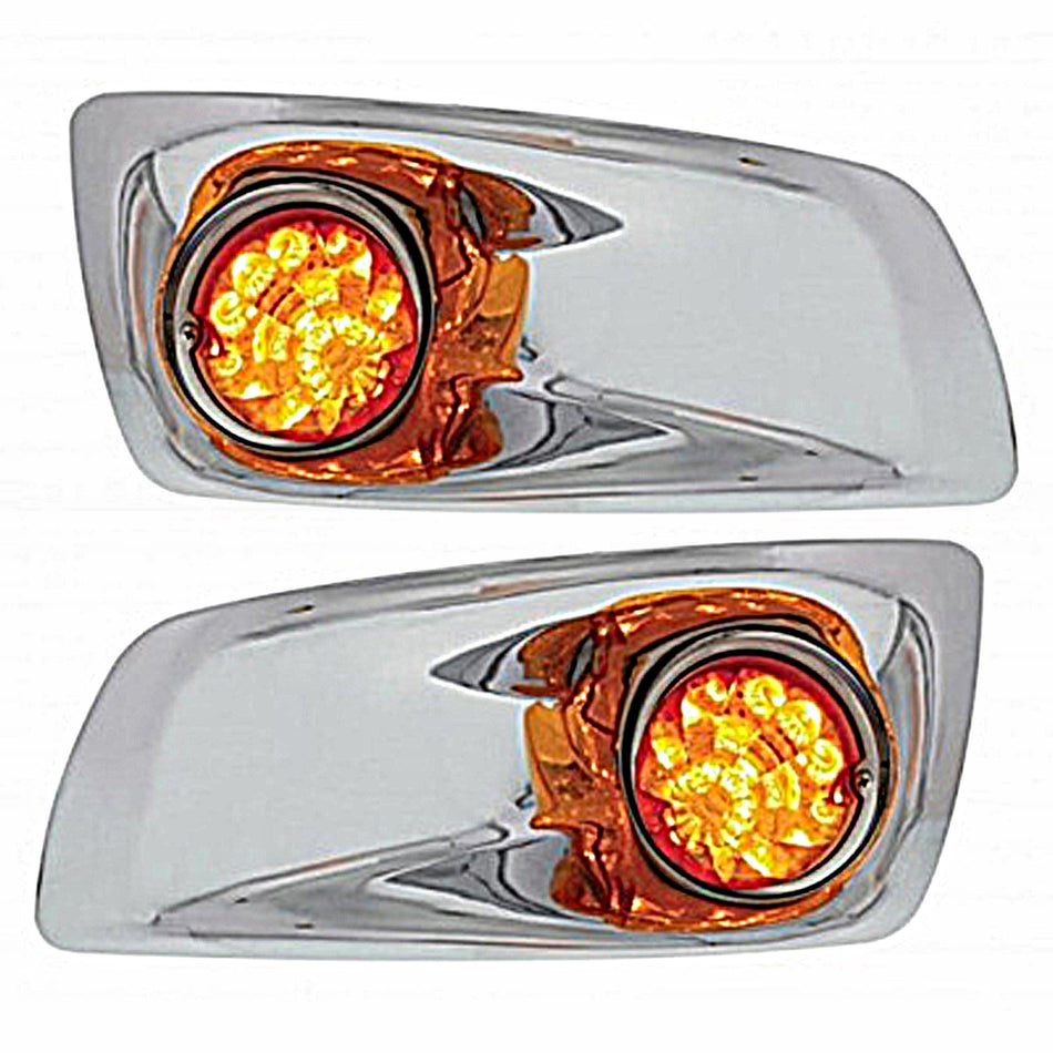 Fog Light Cover w 17 LED Reflector Watermelon Lights For 2007-17 KW T660 - Amber LEDs (Amber Lens) - Driver or Passenger Side