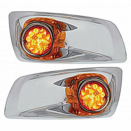 Fog Light Cover w 17 LED Reflector Watermelon Lights For 2007-17 KW T660 - Amber LEDs (Amber Lens) - Driver or Passenger Side