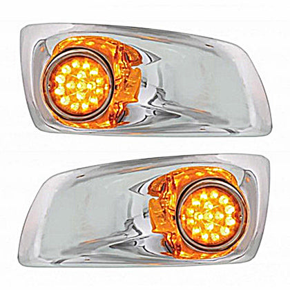 Fog Light Cover w LED Hi/Lo Clear Style Reflector Light For 2007-17 KW T660 - Amber LEDs (Amber Lens) - Driver or Passenger Side
