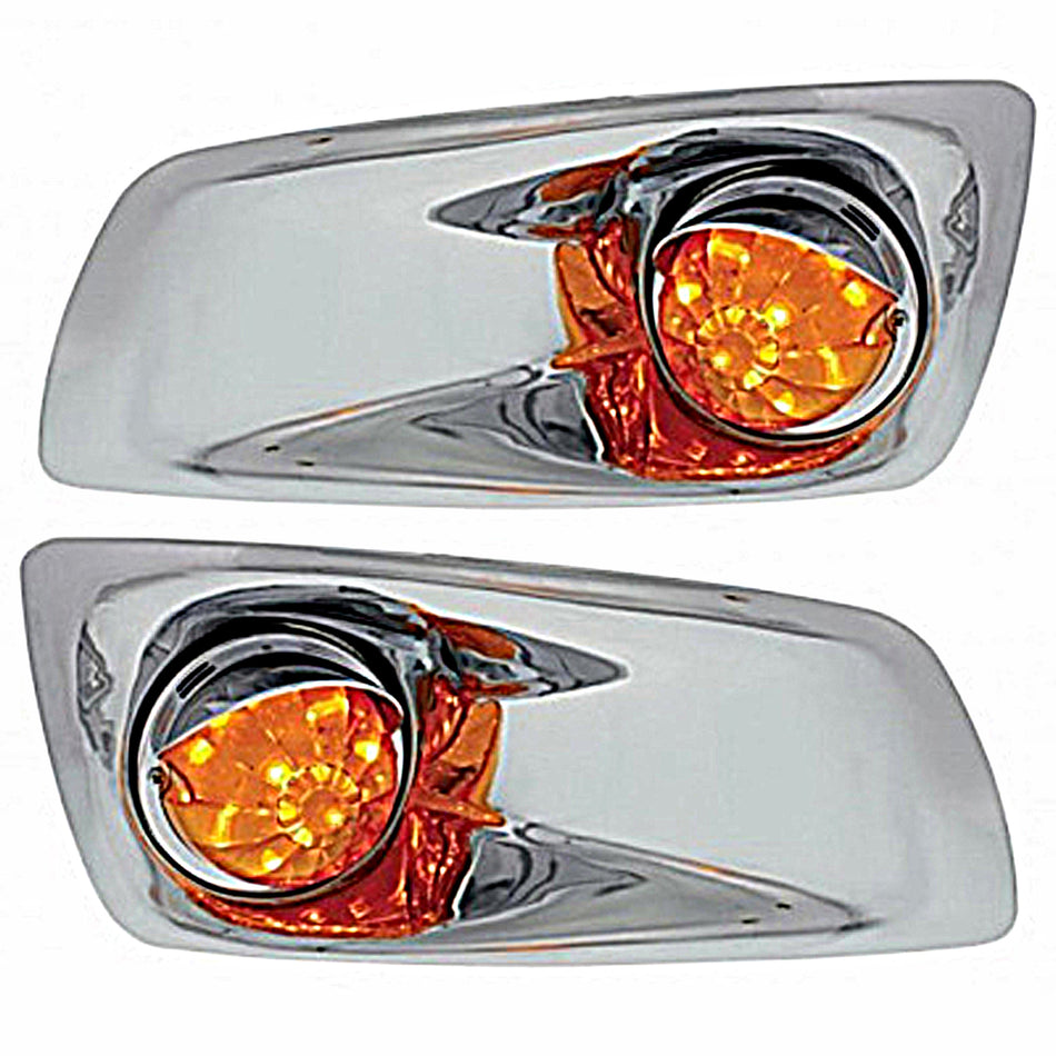 Fog Light Cover w 17 LED Watermelon Light & Visor For 2007-17 KW T660 - Amber LEDs (Amber Lens) - Driver or Passenger Side