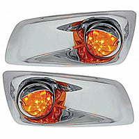 Fog Light Cover w 17 LED Watermelon Light & Visor For 2007-17 KW T660 - Amber LEDs (Amber Lens) - Driver or Passenger Side