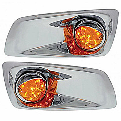 Fog Light Cover w 17 LED Watermelon Light & Visor For 2007-17 KW T660 - Amber LEDs (Amber Lens) - Driver or Passenger Side
