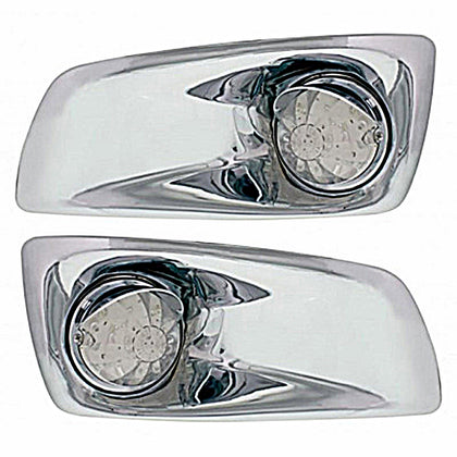 Fog Light Cover w 17 LED Watermelon Light & Visor For 2007-17 KW T660 - Amber LEDs (Clear Lens) - Driver or Passenger Side