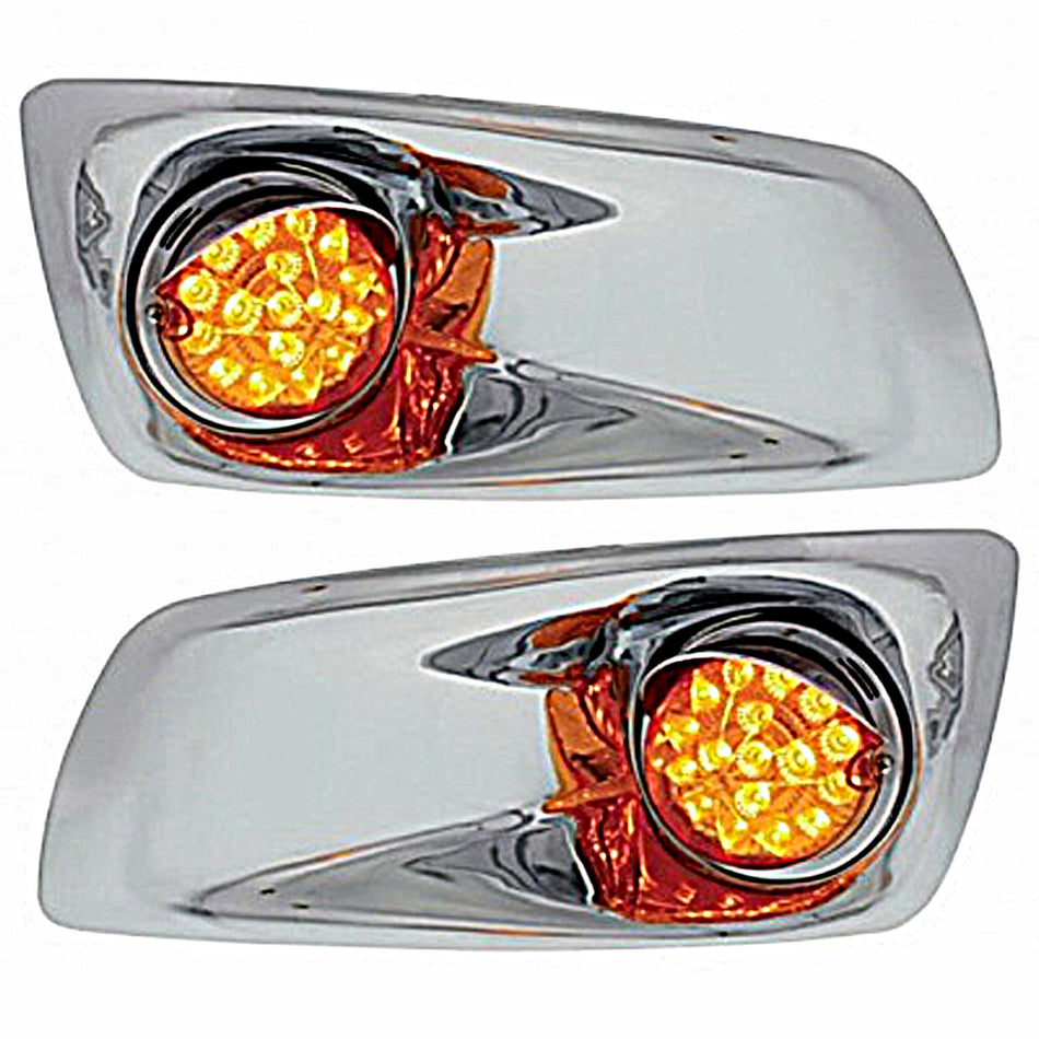 Fog Light Cover With Amber LED Clear Style Reflector Light & Visor For 2007-17 KW T660 - Amber LEDs (Amber Lens) - Driver or Passenger Side