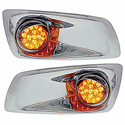 Fog Light Cover With Amber LED Clear Style Reflector Light & Visor For 2007-17 KW T660 - Amber LEDs (Amber Lens) - Driver or Passenger Side