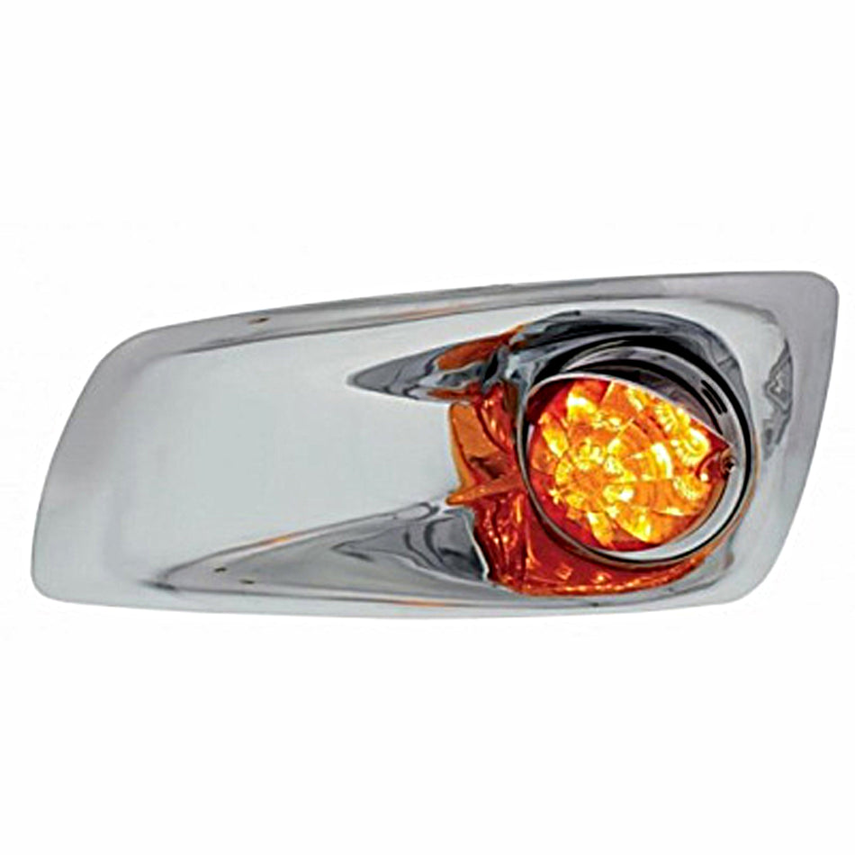 Fog Light Cover With Amber LED Reflector Watermelon Light & Visor For 2007-17 KW T660 - Amber Lens (Driver or Passenger Side)