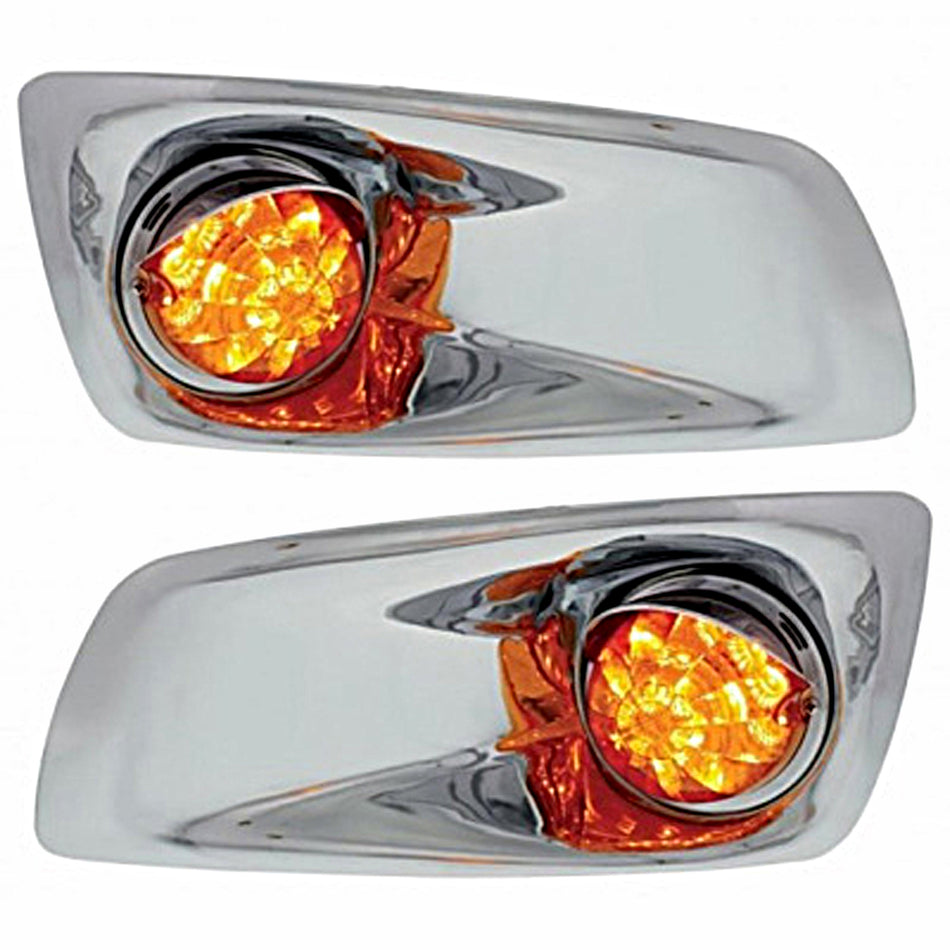 Fog Light Cover With Amber LED Reflector Watermelon Light & Visor For 2007-17 KW T660 - Amber Lens (Driver or Passenger Side)