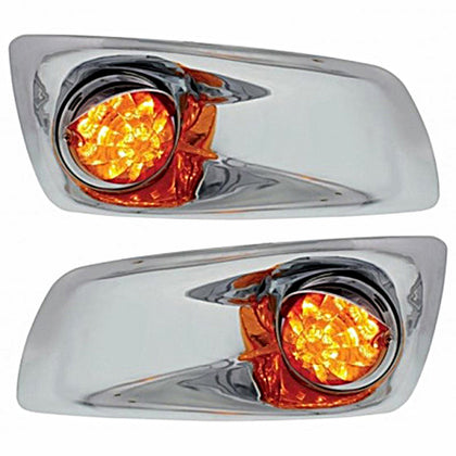 Fog Light Cover With Amber LED Reflector Watermelon Light & Visor For 2007-17 KW T660 - Amber Lens (Driver or Passenger Side)