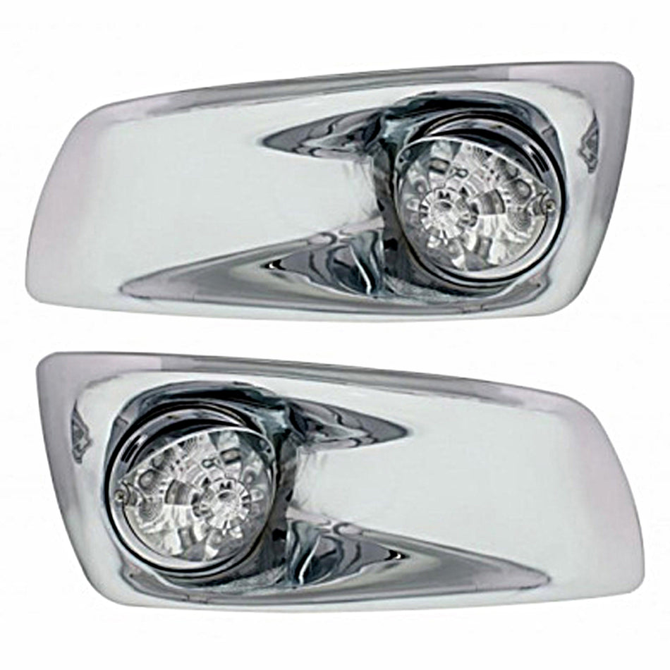 Fog Light Cover With Amber LED Reflector Watermelon Light & Visor For 2007-17 KW T660 - Clear Lens (Driver or Passenger Side)