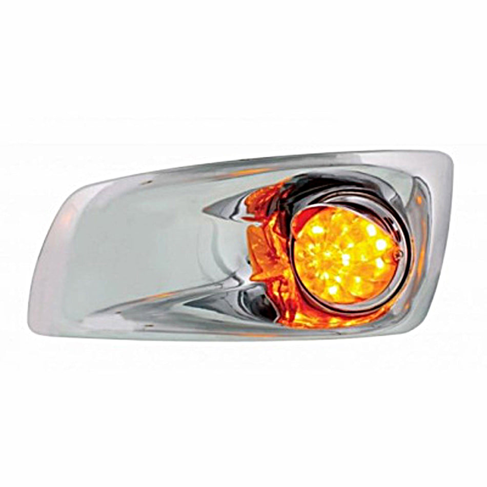 Fog Light Cover With Amber LED Hi/Lo Watermelon Light & Visor For 2007-17 KW T660 - Amber Lens (Driver or Passenger Side)
