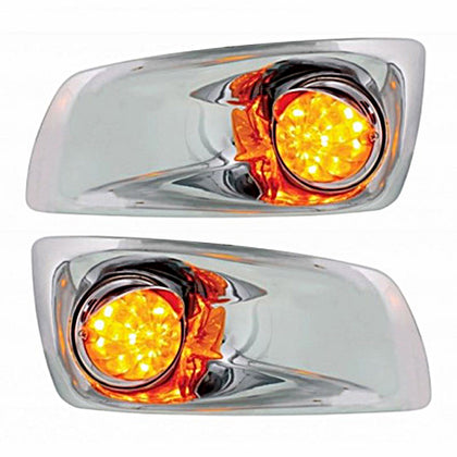 Fog Light Cover With Amber LED Hi/Lo Watermelon Light & Visor For 2007-17 KW T660 - Amber Lens (Driver or Passenger Side)