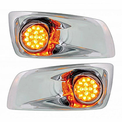 Fog Light Cover With Amber LED Hi/Lo Clear Style Reflector Light & Visor For 2007-2017 KW T660 - Amber LEDs (Driver or Passenger Side)