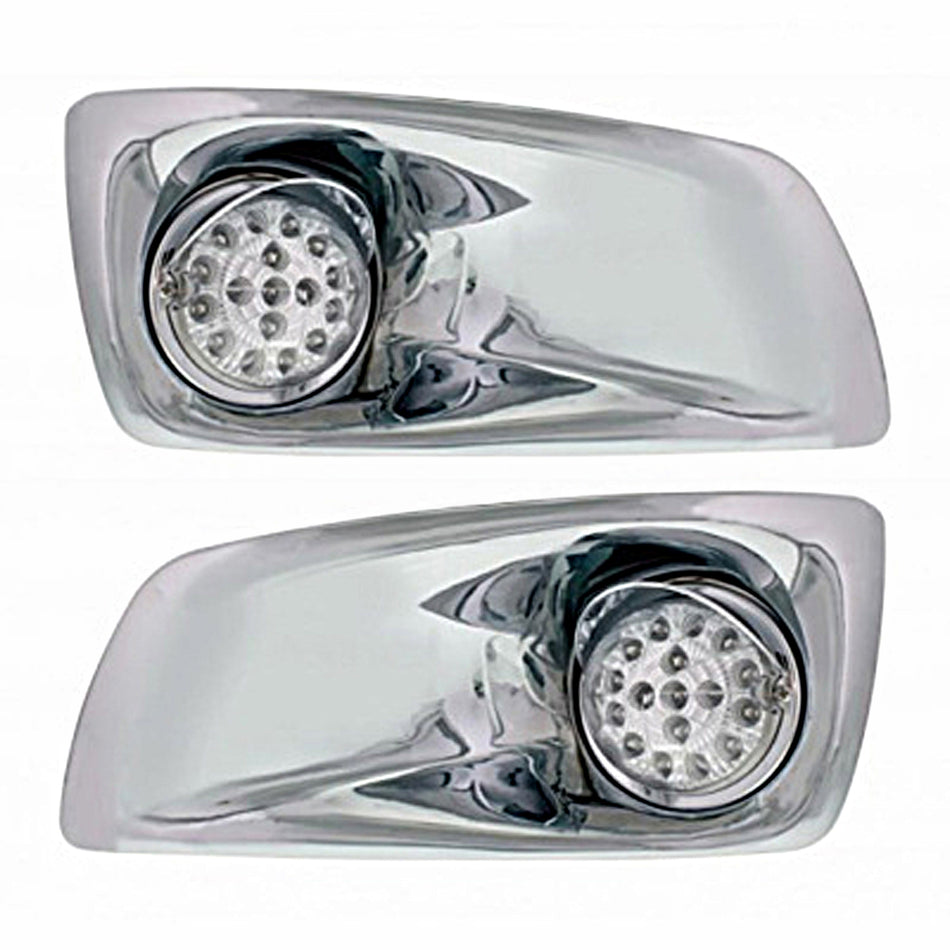 Fog Light Cover With Amber LED Hi/Lo Clear Style Reflector Light & Visor For 2007-17 KW T660 - Clear Lens (Driver or Passenger Side)