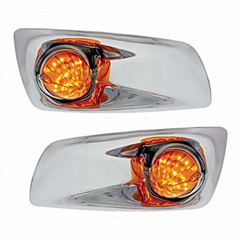 Fog Light Cover With 19 LED Watermelon Light For 2007-17 KW T660 - Amber LEDs (Amber Lens) - Driver or Passenger Side - Berube's Truck Accessories