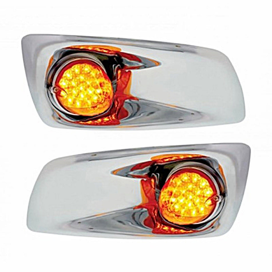 Fog Light Cover With 19 LED Reflector Light For 2007-2017 KW T660 - Amber LEDs (Amber Lens) Driver or Passenger Side