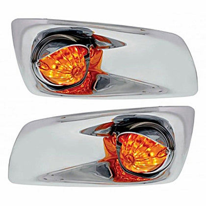 Fog Light Cover With 19 LED Watermelon Light & Visor For 2007-17 KW T660 - Amber LEDs (Amber Lens) Driver or Passenger Side