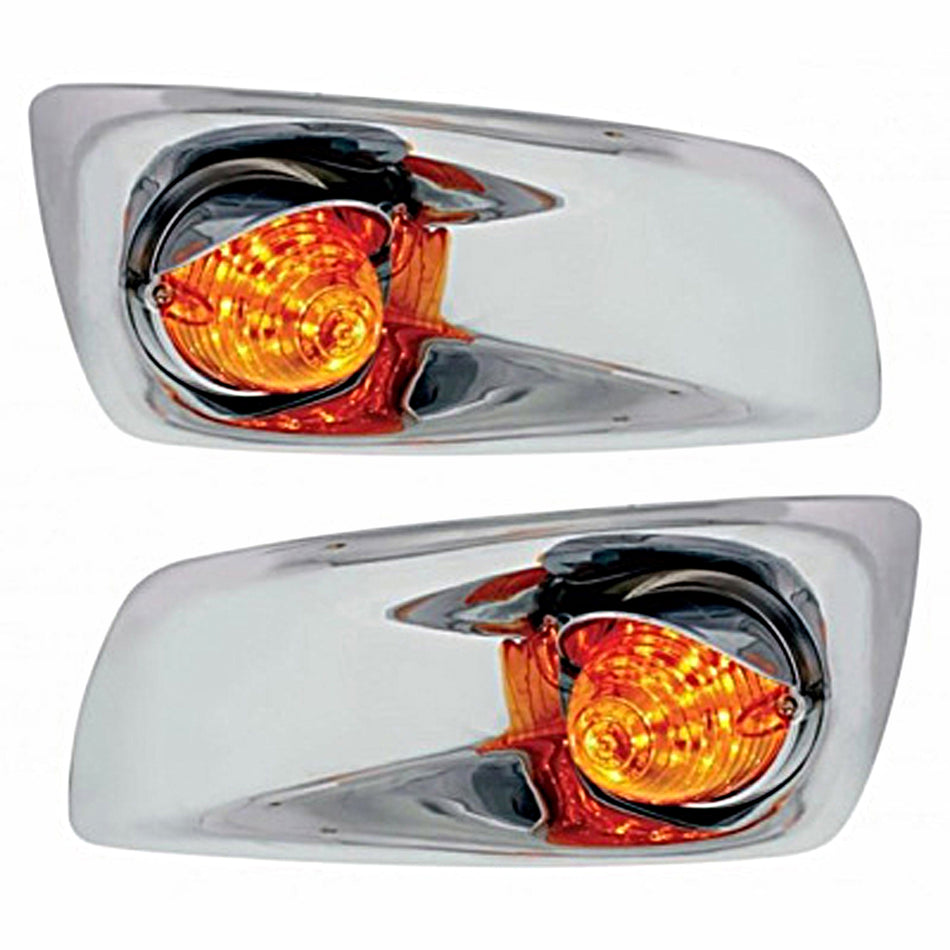 Fog Light Cover With 19 LED Beehive Light & Visor For 2007-17 KW T660 - Amber LEDs (Amber Lens) Driver or Passenger Side