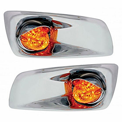 Fog Light Cover With 19 LED Beehive Light & Visor For 2007-17 KW T660 - Amber LEDs (Amber Lens) Driver or Passenger Side