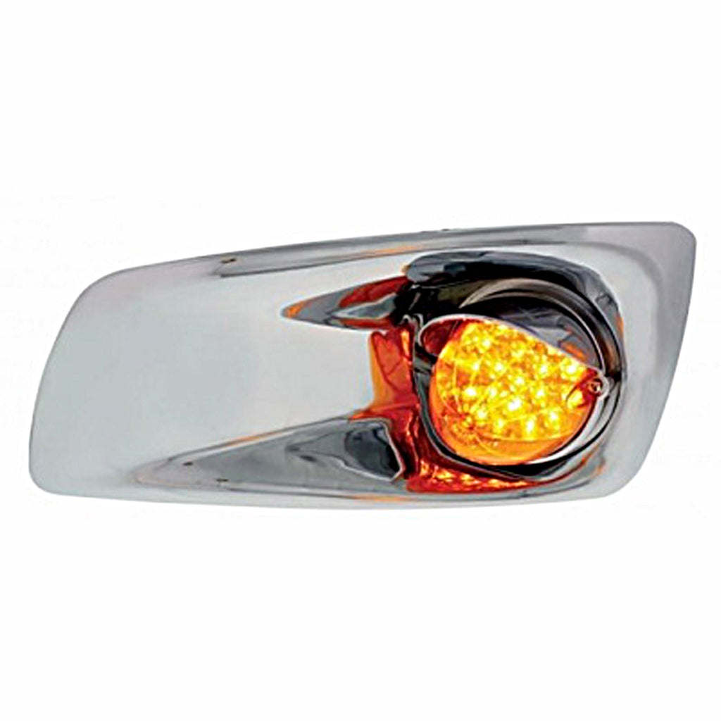Fog Light Cover With 19 LED Reflector Light & Visor For 2007-17 KW T660 - Amber LEDs (Amber Lens) Driver or Passenger Side