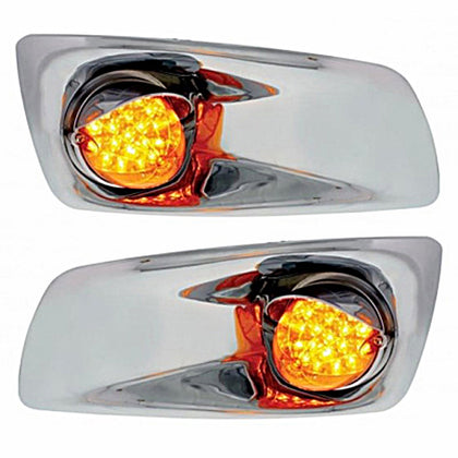 Fog Light Cover With 19 LED Reflector Light & Visor For 2007-17 KW T660 - Amber LEDs (Amber Lens) Driver or Passenger Side